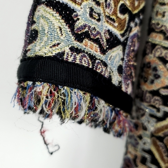 Chico's Fringe trim Jacquard Topper jacket size 1 =M/8 - Picture 8 of 12